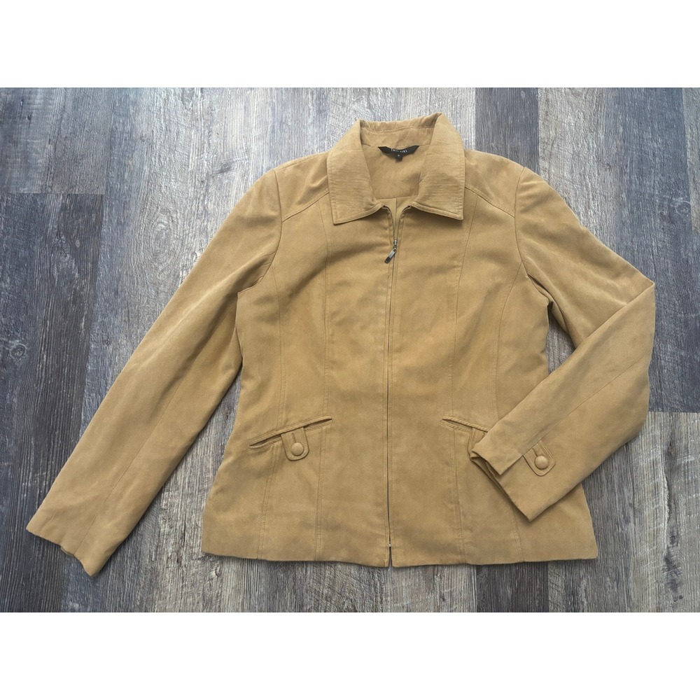 Tall Girl Tan Faux Suede Zip Up Jacket Size 16 Camel FAF801 Tailored Blazer‎